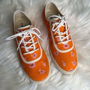 Women's Toms Orange and Pink Floral Sneakers Size 7.5